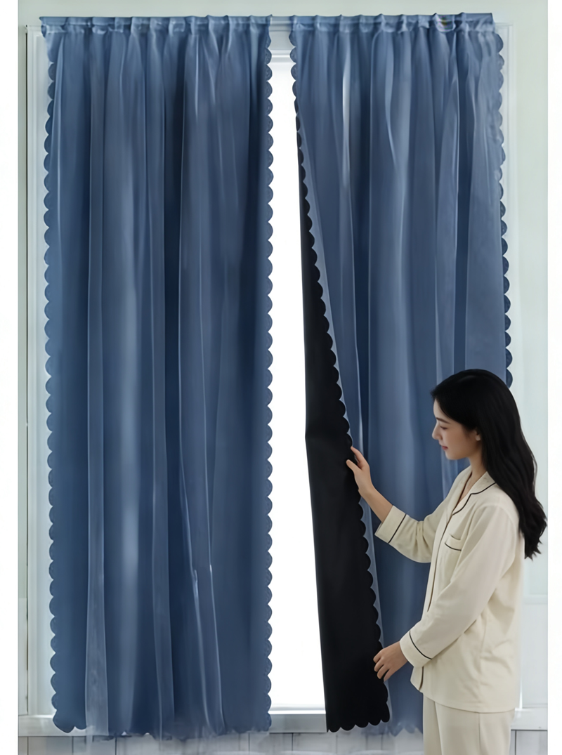 2pcs Punch-free Velcro Blackout Curtain Double Layer For Living Room Bedroom Window Curtains Self adhesive shading Protective for Windows,Bedroom Blackout Curtains