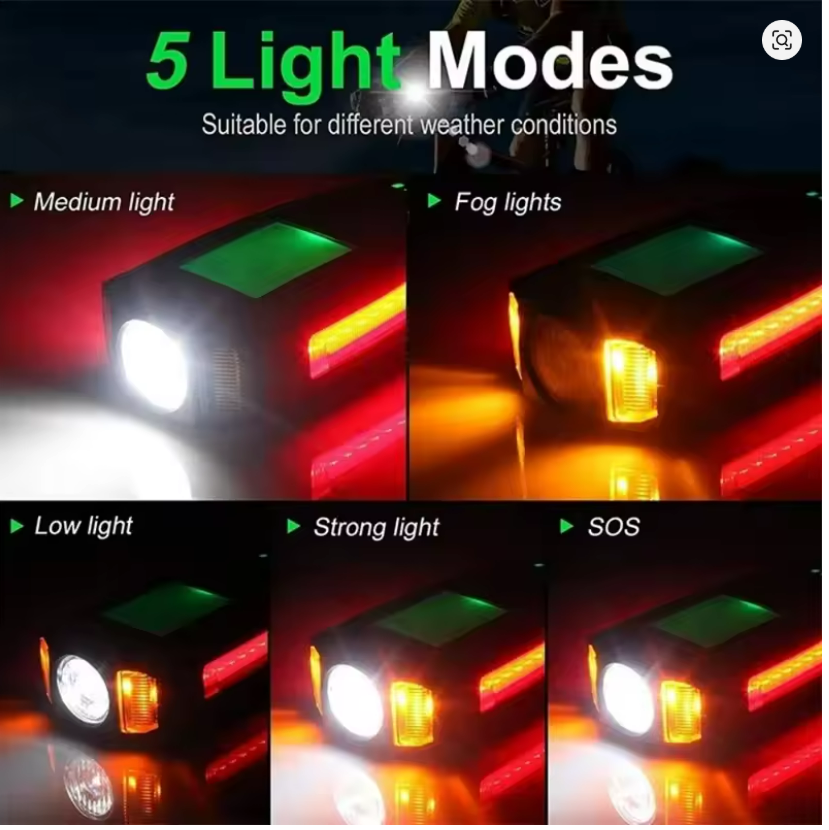 5 In 1 Bike Light With Bicycle Computer LCD Speedometer Odometer 5 Modes Horn Waterproof USB Charge Cycling Bike Lamp