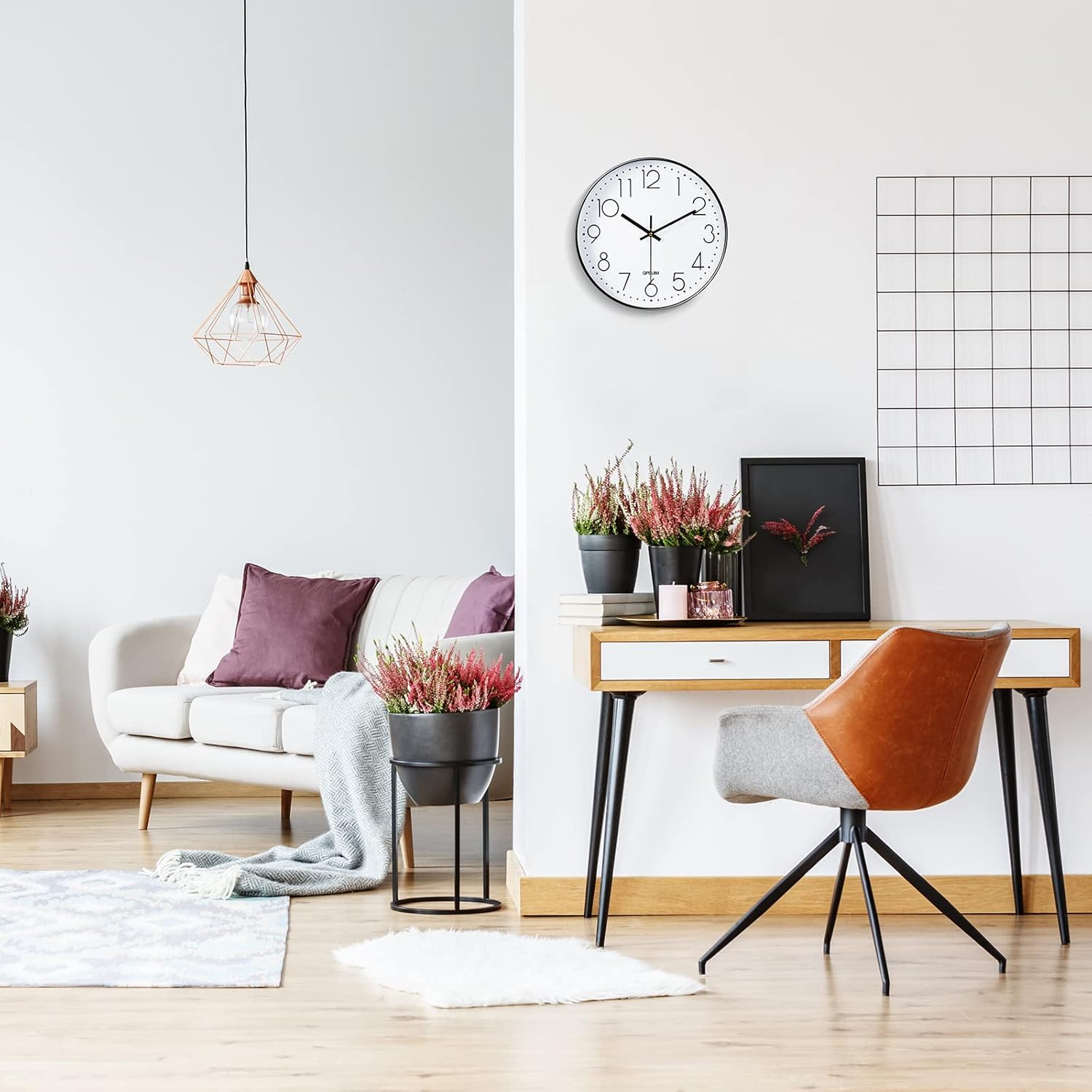Wall Clock 12 Inch Non-Ticking Silent Modern Simple Style Round Decor Clock Rose Gold Stereoscopic Dial Quartz Wall Clocks for Home/Office/School/Living Room/Bedroom/Kitchen