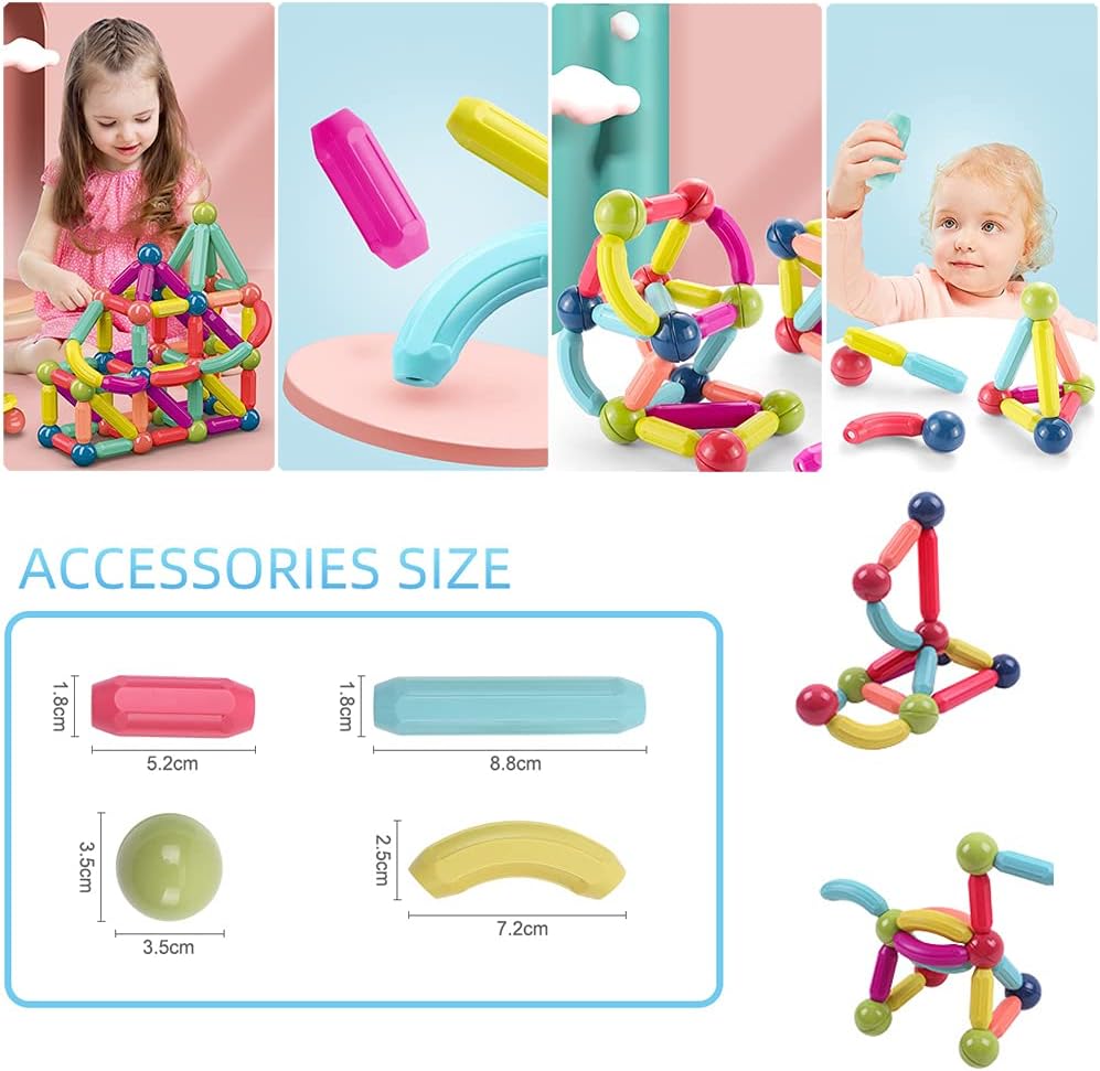 84 pcs Magnetic Balls and Rods Set,Magnetic Building Toys Colorful DIY STEM Building Blocks Sticks for Ages 3+ Year Old Children Boy Girl Educational Construction Toy