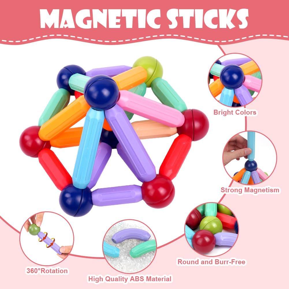 84 pcs Magnetic Balls and Rods Set,Magnetic Building Toys Colorful DIY STEM Building Blocks Sticks for Ages 3+ Year Old Children Boy Girl Educational Construction Toy