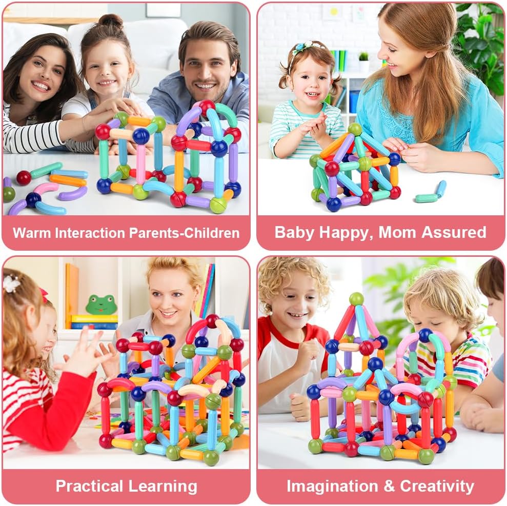 84 pcs Magnetic Balls and Rods Set,Magnetic Building Toys Colorful DIY STEM Building Blocks Sticks for Ages 3+ Year Old Children Boy Girl Educational Construction Toy