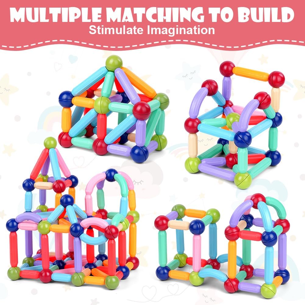 84 pcs Magnetic Balls and Rods Set,Magnetic Building Toys Colorful DIY STEM Building Blocks Sticks for Ages 3+ Year Old Children Boy Girl Educational Construction Toy