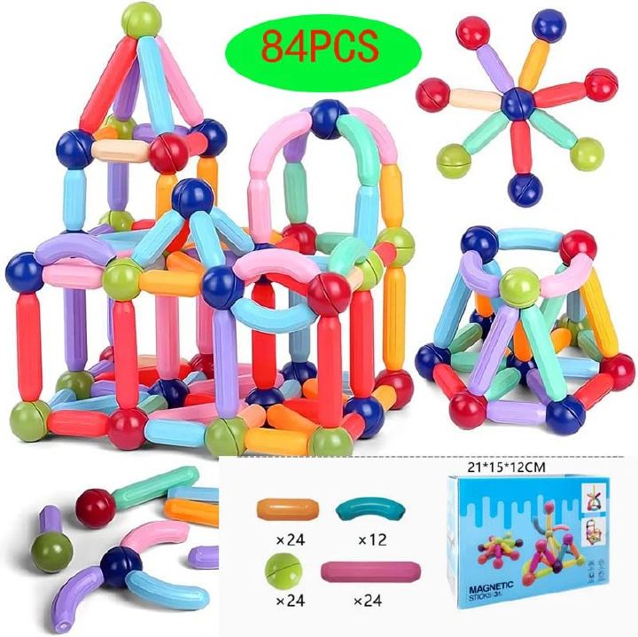 84 pcs Magnetic Balls and Rods Set,Magnetic Building Toys Colorful DIY STEM Building Blocks Sticks for Ages 3+ Year Old Children Boy Girl Educational Construction Toy