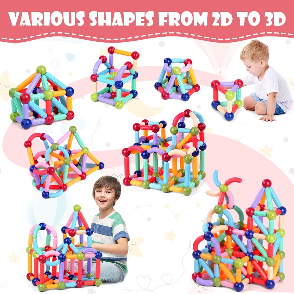 84 pcs Magnetic Balls and Rods Set,Magnetic Building Toys Colorful DIY STEM Building Blocks Sticks for Ages 3+ Year Old Children Boy Girl Educational Construction Toy