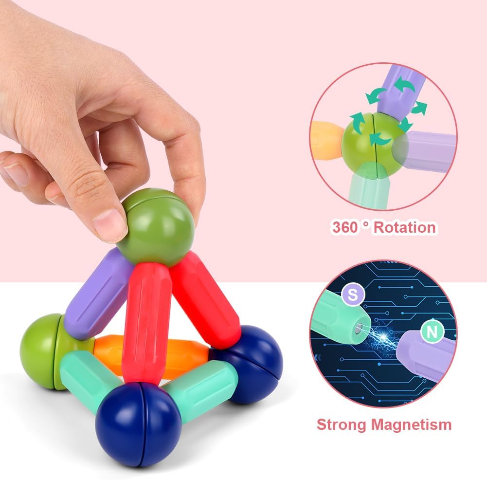 84 pcs Magnetic Balls and Rods Set,Magnetic Building Toys Colorful DIY STEM Building Blocks Sticks for Ages 3+ Year Old Children Boy Girl Educational Construction Toy