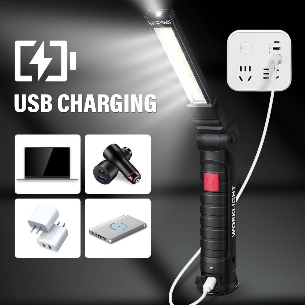 Portable COB LED Flashlight USB Rechargeable Work Light Magnetic Lanterna Hanging Lamp with Built-in Battery Camping Torch
