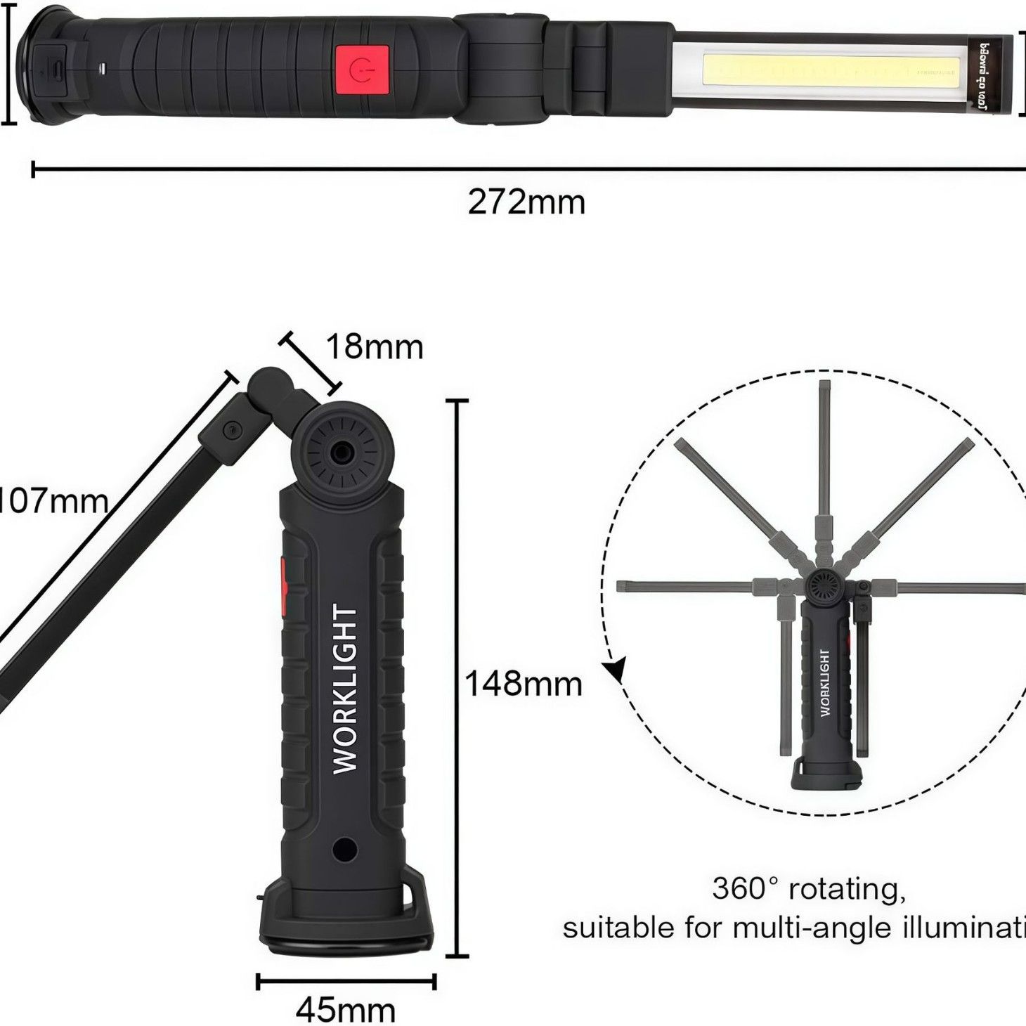 Portable COB LED Flashlight USB Rechargeable Work Light Magnetic Lanterna Hanging Lamp with Built-in Battery Camping Torch