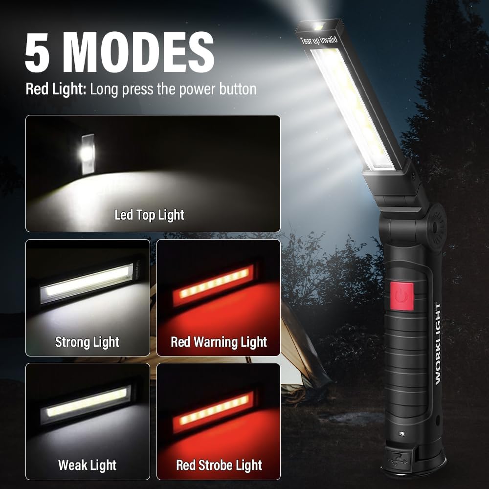 Portable COB LED Flashlight USB Rechargeable Work Light Magnetic Lanterna Hanging Lamp with Built-in Battery Camping Torch