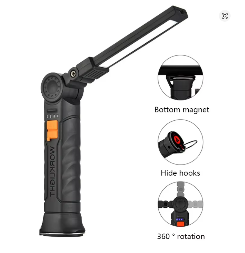 Portable COB LED Flashlight USB Rechargeable Work Light Magnetic Lanterna Hanging Lamp with Built-in Battery Camping Torch