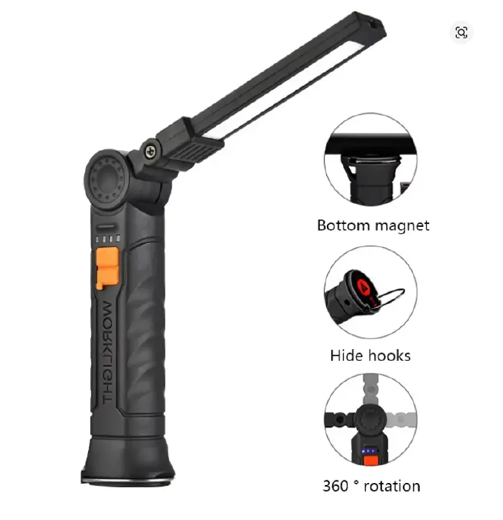 Portable COB LED Flashlight USB Rechargeable Work Light Magnetic Lanterna Hanging Lamp with Built-in Battery Camping Torch