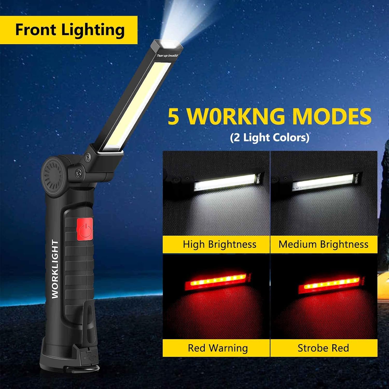 Portable COB LED Flashlight USB Rechargeable Work Light Magnetic Lanterna Hanging Lamp with Built-in Battery Camping Torch