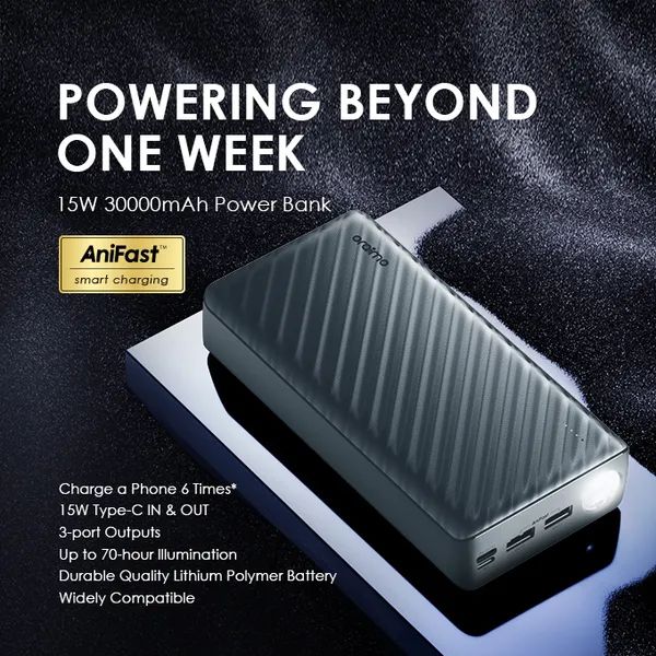 [OFFER] Oraimo PowerBox 300lit 30000mAh Power Bank – 15W Fast Charging, Dual USB, Ultra-High Capacity Portable Charger for Phones & Tablets