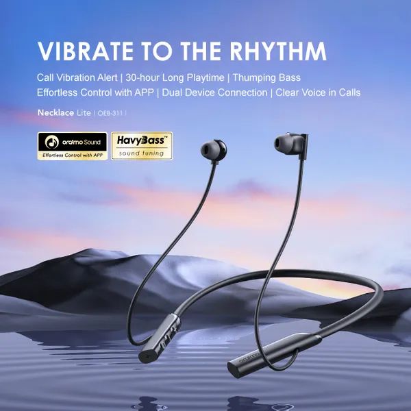 [OFFER]Oraimo Necklace Lite Wireless Earphones – Call Vibration, Neckband Bluetooth Headset, Deep Bass, Long Battery for Sports & Work