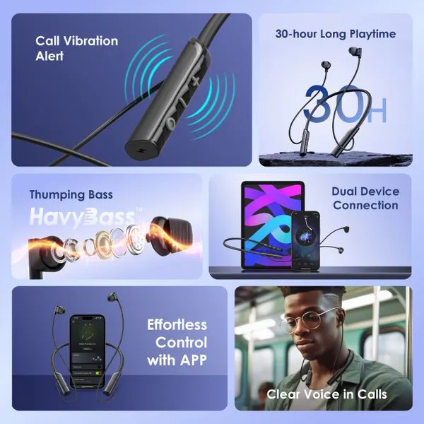 [OFFER]Oraimo Necklace Lite Wireless Earphones – Call Vibration, Neckband Bluetooth Headset, Deep Bass, Long Battery for Sports & Work