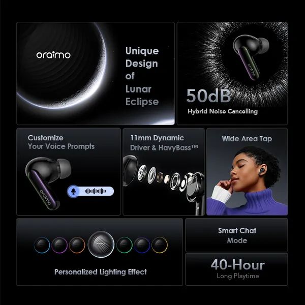 [OFFER] Oraimo Spacebuds Bluetooth Earbuds ,Hybrid ANC, HavyBass™ Sound,40H Battery, IPX4 Waterproof, Type-C Fast Charging, Clear Calls & Smart Voice Prompt.