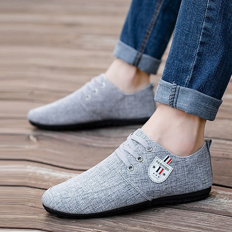 ASSKLO Breathable and lightweight canvas shoes, trendy soft soled men's shoes, bean shoes, slip on feet, lazy shoes, and youth trendy shoes