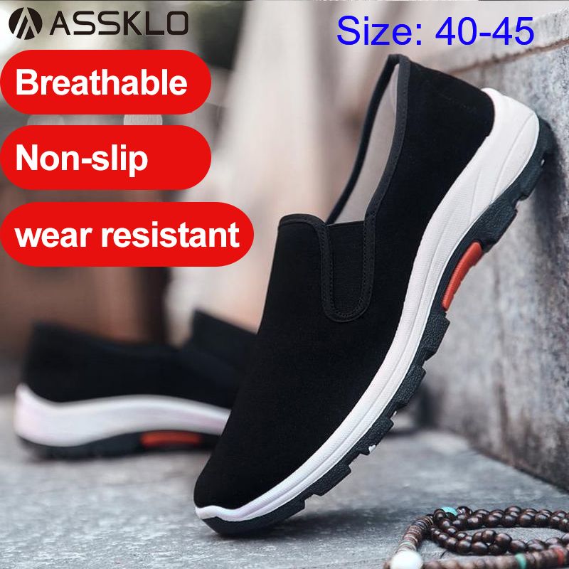 ASSKLO Large size classic Loafers rubber flats shoes shoes Fashion Black laceless men canvas shoes Canvas Shoes Sneakers Low Top Black Shoes High Quality Generic Men's Athletic Shoes Motion