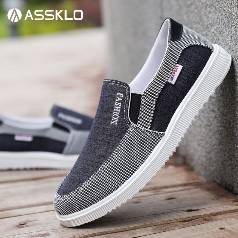 ASSKLO casual men shoes flat shoes men's fashion versatile board shoes breathable canvas shoes for men flat loafers for male