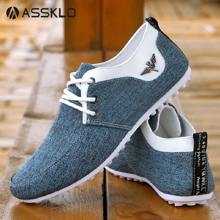 ASSKLO Men Canvas Shoes Men's Bean Shoes Man Sneakers Sports running Shoes Casual Flat Loafers rubber flats shoe Heels Low Top Canvas Lightweight Comfortable Walking Working Driving Party Cloth Shoes