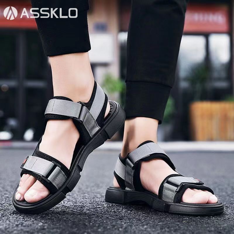 ASSKLO Men's sandals New fashion summer men's wear-resistant non-slip anti-odor driving shoes can soak couple beach shoes