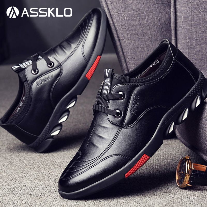 ASSKLO PU leather shoes men's leather casual shoes sport sneaker footwear business leather shoes men's leather shoes dress shoes lace-up shoes fashion versatile casual shoes driving shoes mens trendy