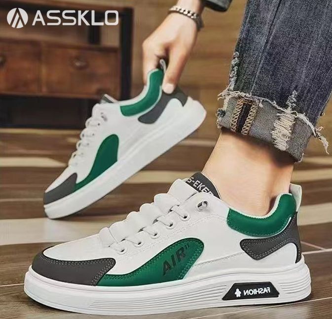 ASSKLO Men Sport Running Shoes 100% PU Leather Fashion Sneakers Men's Casual Slip On Leather Shoes Loafers Board Shoes Running Shoe lightweight comfortab Male Footwear Jogging Trainers Shoe Outdoor