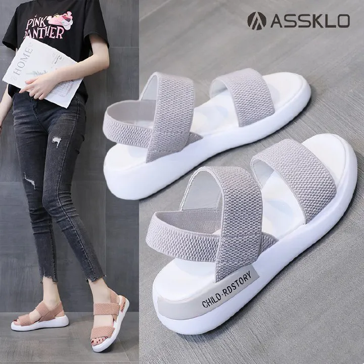 ASSKLO New Sandals Women Ins Soft Sole Elastic Band Korean Version Wild Sports Women's Shoes Tide ladies shoes girls shoes Pregnant women's shoes Maternity shoes Open Shoes