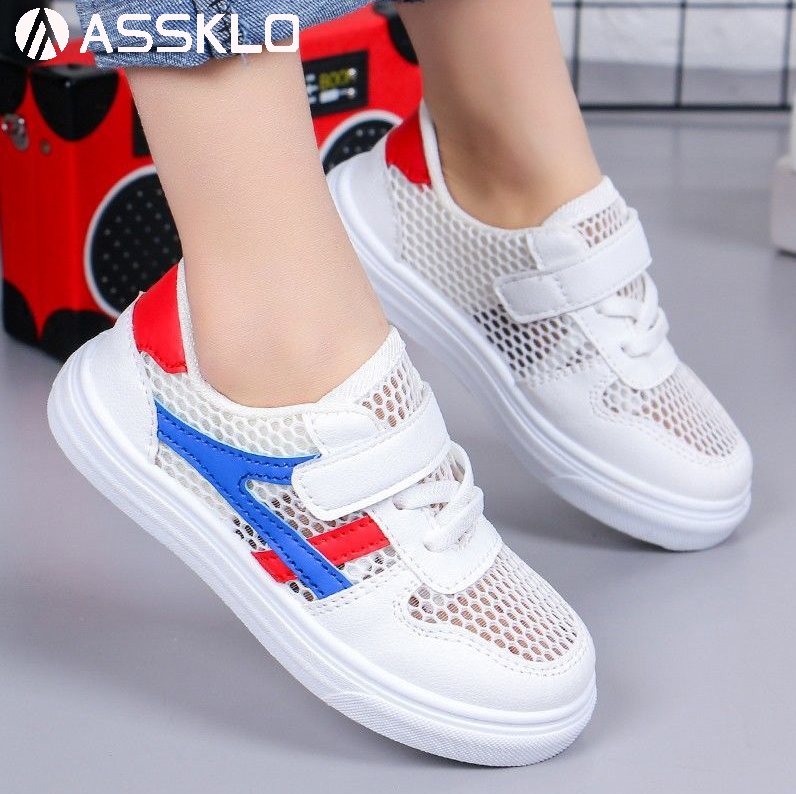 ASSKLO Boys and girls net shoes 2025 new fashion big kids hollow student board shoes children's breathable mesh small white shoes