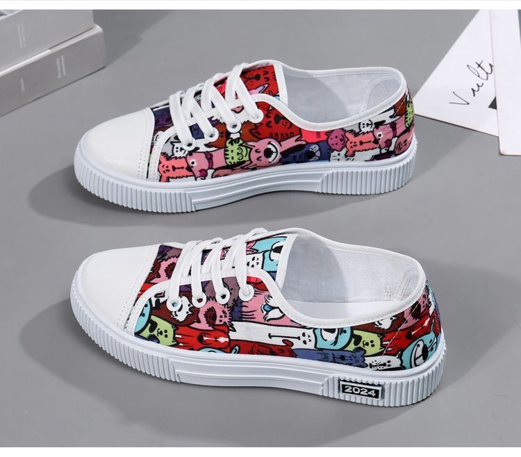 ASSKLO New Canvas Flats Shoes Large Size Casual Sports Lady Shoes Sneakers Woman Shoes Women Low Top Classic Board Shoes Slip-ons Shoes Loafers Street Shoes Female Student Shoes Versatile Breathable