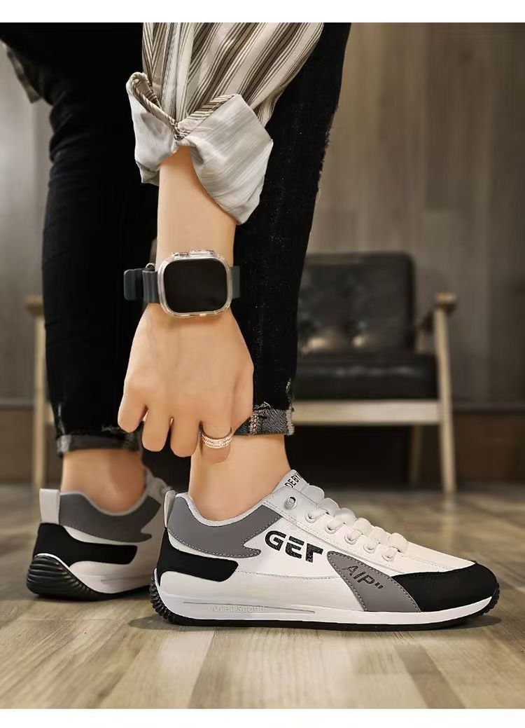 ASSKLO  Fashion Designer Men Sneakers Outdoor Casual Shoes PU Leather Breathable Walking Sports Shoes Men's Running Forrest Gump Shoes Flat Shoes Loafers Soft Sole Comfortable Durable white black