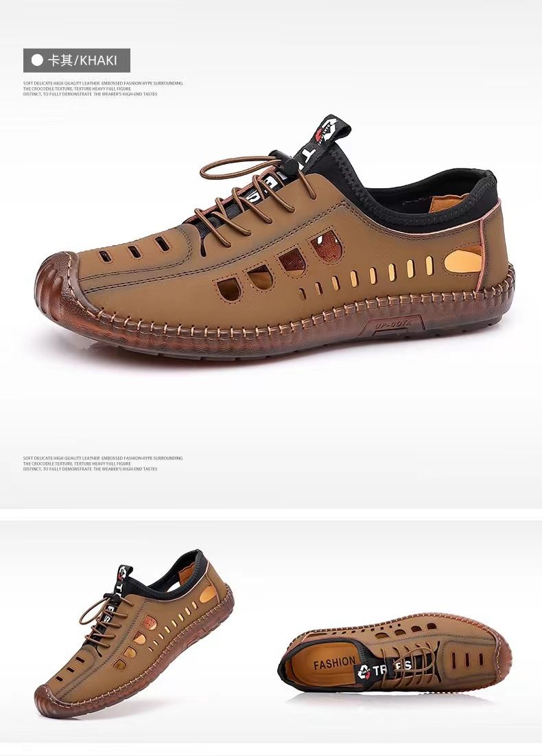 2025 NEW Men Leather Sandals PU Leather Loafers Non-slip Cow Tendon Sole Casual Shoes Wading Shoes Outdoor Beach Shoes Oxford sneakers Men's Casual Sandals Hollow Out Shoes Flat Business Sandalias