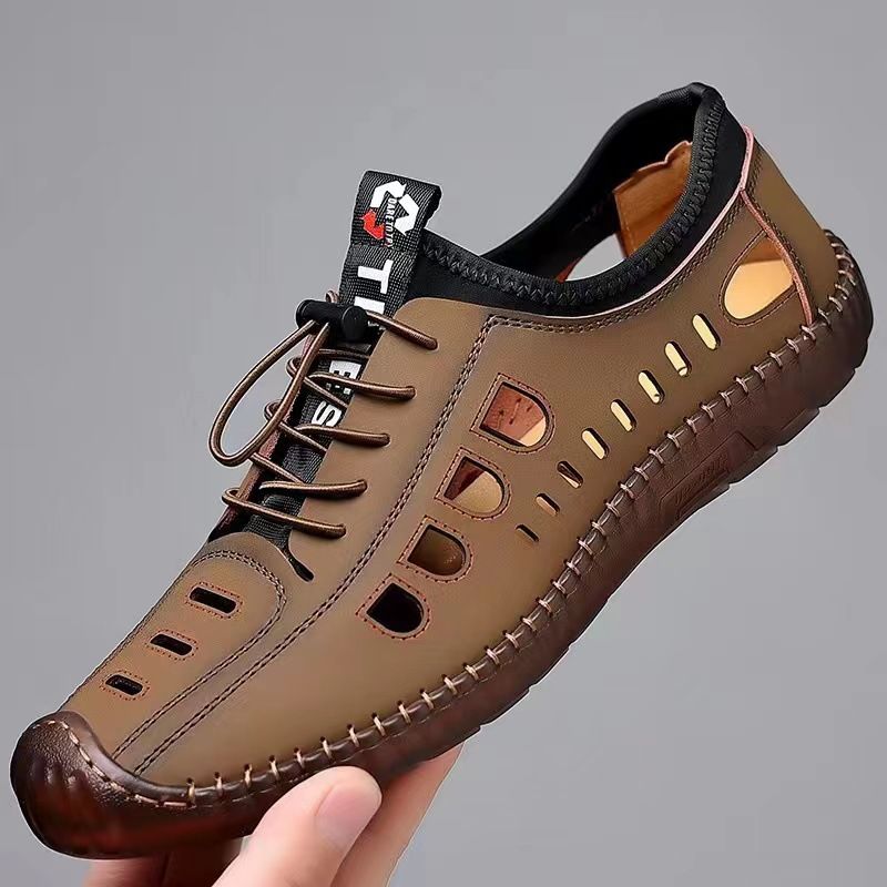 2025 NEW Men Leather Sandals PU Leather Loafers Non-slip Cow Tendon Sole Casual Shoes Wading Shoes Outdoor Beach Shoes Oxford sneakers Men's Casual Sandals Hollow Out Shoes Flat Business Sandalias