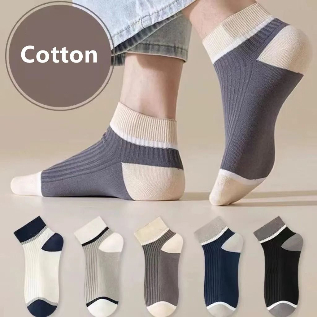 5 Pairs Fashion 100% cotton socks Men's Socks Anti Odor Socks Men Short socks anti odor Ankle Socks Breathable Sweatproof Street Deodorant Invisible Travel Running sports Socks Classy Comfort Freesize