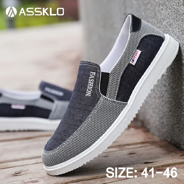 ASSKLO Large size [41-46] casual men shoes flat shoes men's fashion versatile board shoes breathable canvas shoes for men flat loafers for male