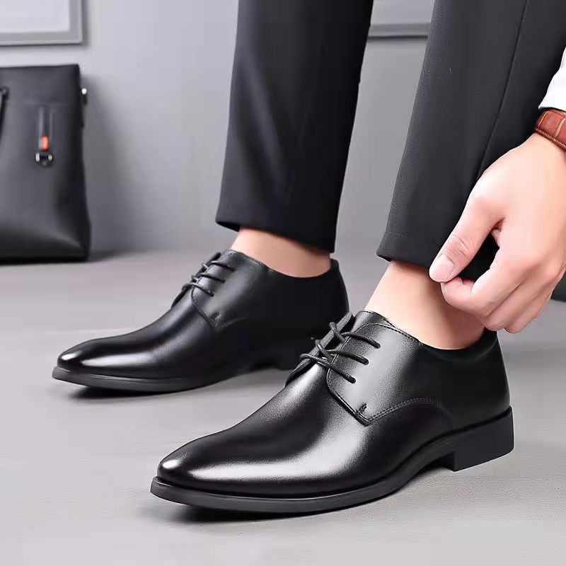 ASSKLO business formal leather shoes for men fashionable and elegant Rubber outsole with raised pointed toe for men lace up leather shoes for weddings groom's leather shoes for leisure