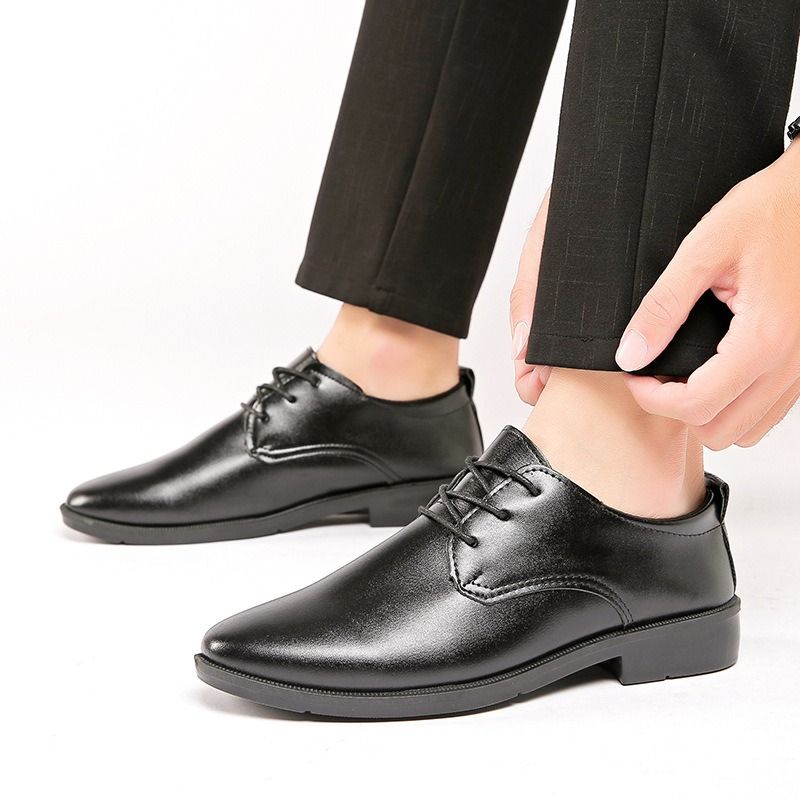 ASSKLO business formal leather shoes for men fashionable and elegant Rubber outsole with raised pointed toe for men lace up leather shoes for weddings groom's leather shoes for leisure