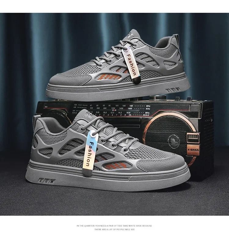 2025 New Trendy Style Sports Flat Shoes Men's Breathable Casual Low-Top Mesh Sneakers Versatile Comfortable Rubber Outsole Men's Footwear Breathable EVA Leather Mesh Casual Work Shoes Unisex Slip-On