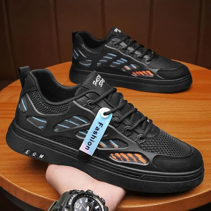 2025 New Trendy Style Sports Flat Shoes Men's Breathable Casual Low-Top Mesh Sneakers Versatile Comfortable Rubber Outsole Men's Footwear Breathable EVA Leather Mesh Casual Work Shoes Unisex Slip-On