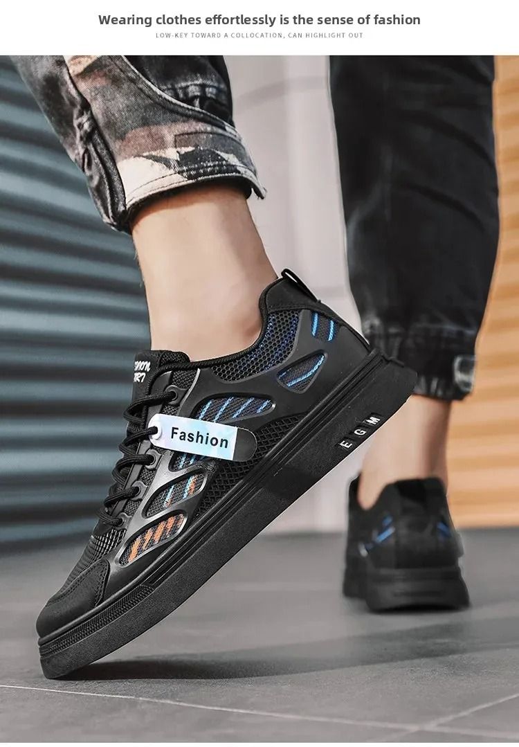 2025 New Trendy Style Sports Flat Shoes Men's Breathable Casual Low-Top Mesh Sneakers Versatile Comfortable Rubber Outsole Men's Footwear Breathable EVA Leather Mesh Casual Work Shoes Unisex Slip-On