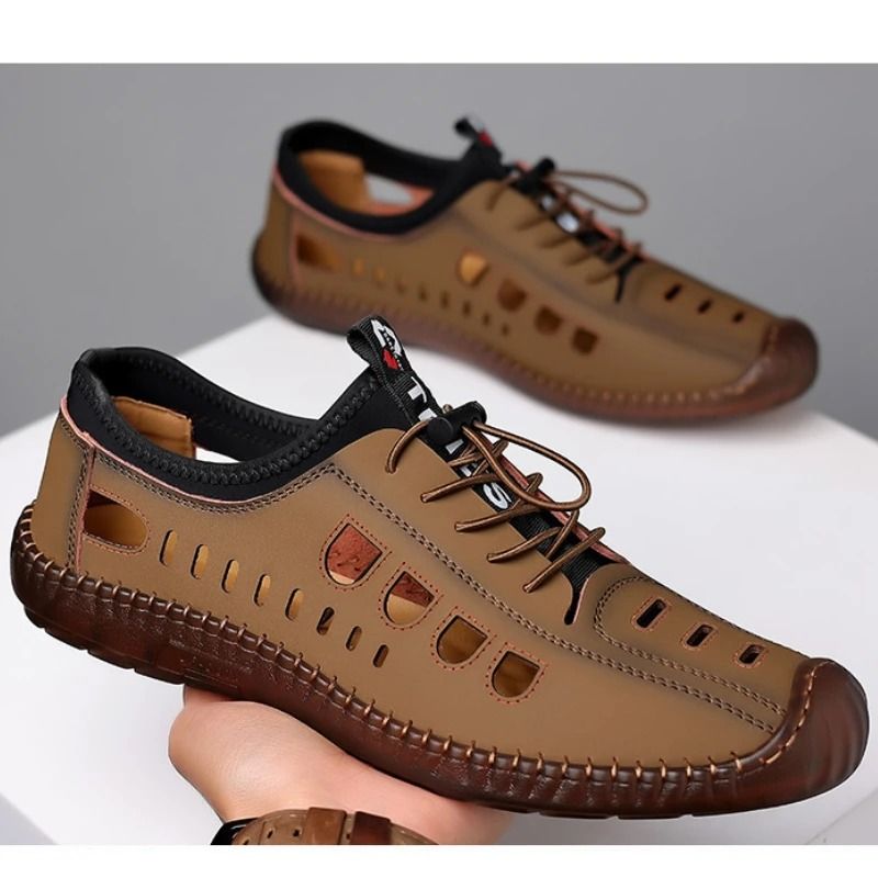 2025 NEW Men Leather Sandals PU Leather Loafers Non-slip Cow Tendon Sole Casual Shoes Wading Shoes Outdoor Beach Shoes Oxford sneakers Men's Casual Sandals Hollow Out Shoes Flat Business Sandalias
