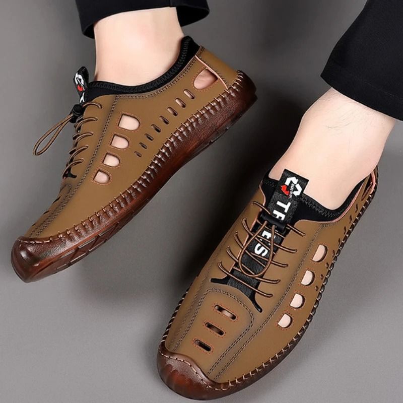 2025 NEW Men Leather Sandals PU Leather Loafers Non-slip Cow Tendon Sole Casual Shoes Wading Shoes Outdoor Beach Shoes Oxford sneakers Men's Casual Sandals Hollow Out Shoes Flat Business Sandalias