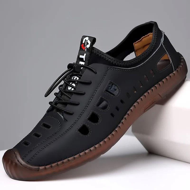2025 NEW Men Leather Sandals PU Leather Loafers Non-slip Cow Tendon Sole Casual Shoes Wading Shoes Outdoor Beach Shoes Oxford sneakers Men's Casual Sandals Hollow Out Shoes Flat Business Sandalias