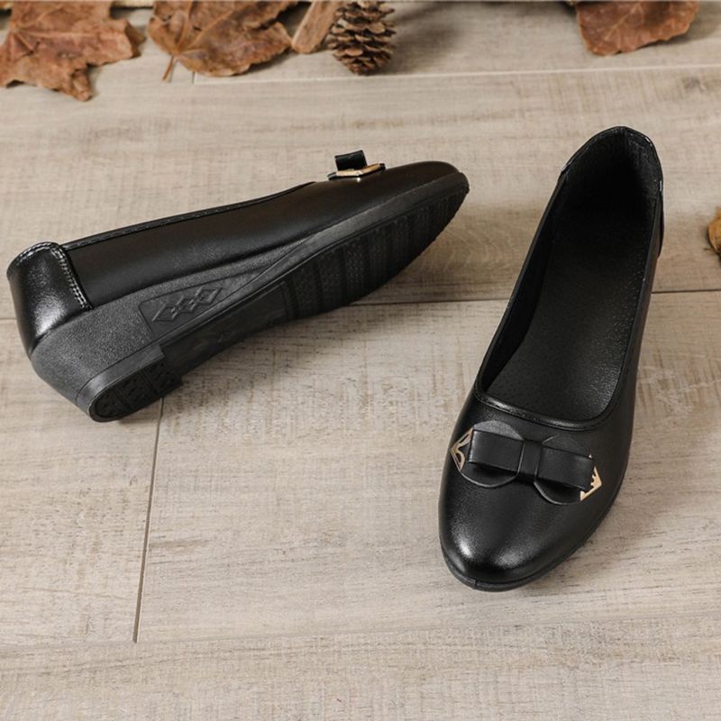 ASSKLO New women's leather shoes Flat Shoes Casual Soft Sole Soft leather comfortable soft shoes kitchen work flats Slip on Shoes black