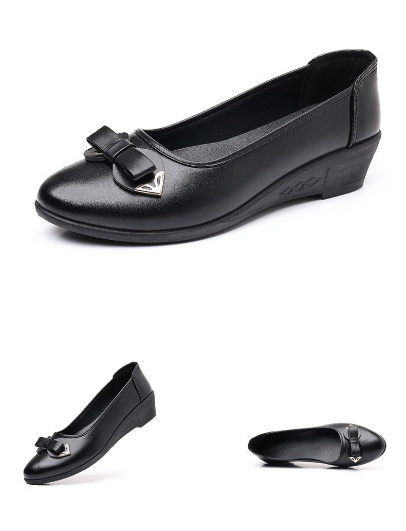 ASSKLO New women's leather shoes Flat Shoes Casual Soft Sole Soft leather comfortable soft shoes kitchen work flats Slip on Shoes black