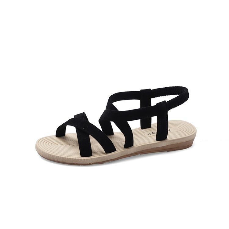 ASSKLO Women's Sandals Comfortable Open toed Flat Bottom Elastic Band Wear Resistant Sole Beach Shoes Casual Girl Flat Shoes Casual Shoes Female Student Sandals Fashion Shoes Slippers Loafers