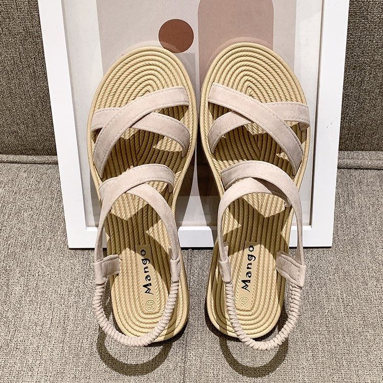 ASSKLO Women's Sandals Comfortable Open toed Flat Bottom Elastic Band Wear Resistant Sole Beach Shoes Casual Girl Flat Shoes Casual Shoes Female Student Sandals Fashion Shoes Slippers Loafers