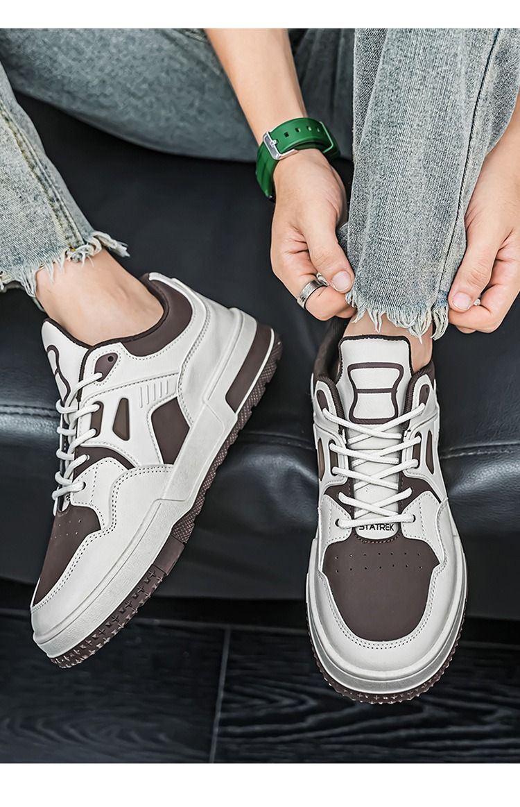 ASSKLO Men's Sneakers Fashion Lace-up Pu Upper Comfortable Shoes Men's Outdoor Casual Skateboard Shoes Casual  Hard-Wearing Walking Shoes Thick Sole Anti Slip Sneakers Breathable Footwear