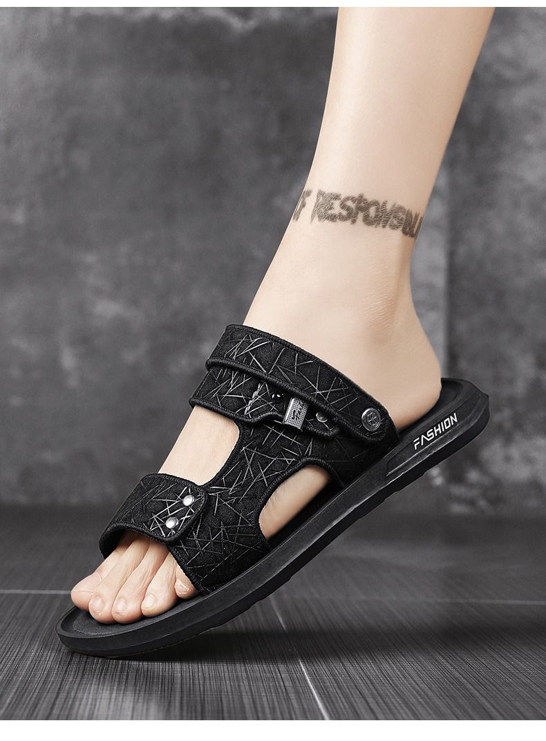 ASSKLO New Quality Leather Men sandals Fashion Slippers Open Shoes Comfortable Summer Sandals Beach Shoes Soft Sole Flats Wear-resistant Non-slip Anti-odor Driving Shoes Durable Shoes Household Shoes