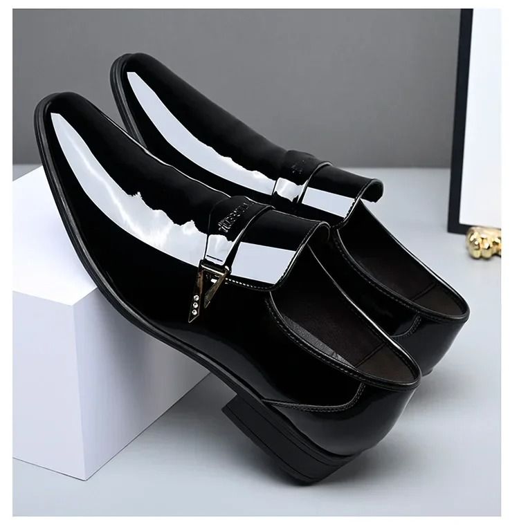 ASSKLO Business formal leather shoes exhibition increased height breathability resistance durability wedding groom's pointed toe slip on loafers dress shoes shiny Black [choose bigger size]